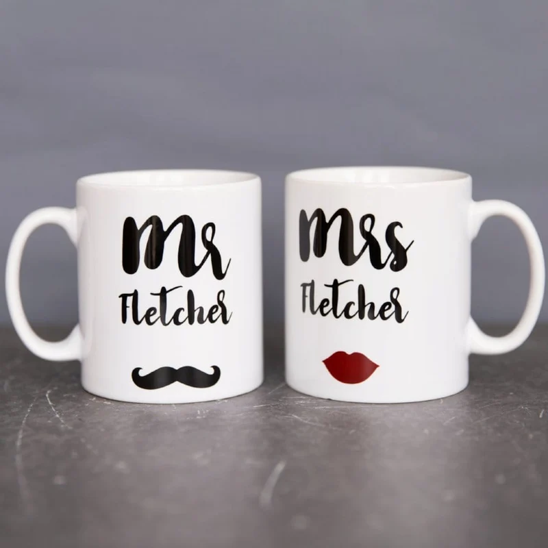 Couple's Wedding Gift - Mr & Mr, Mrs & Mrs, Mr & Mrs Moustache Lipstick - Mug Set