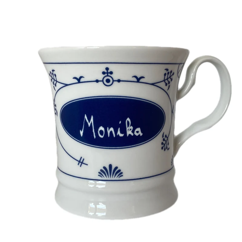 Porzellan - Namensbecher mit Wunschnamen, indisch blau - Design, jeder Name ist möglich, Gravurbecher