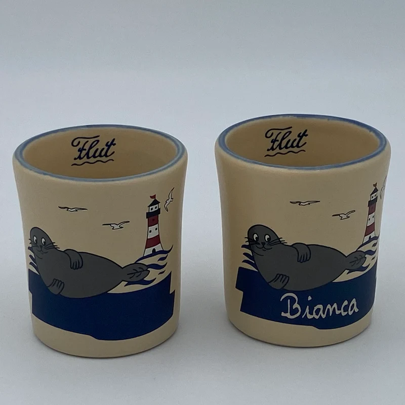 Eierbecher / Schnapsglas „Robbe“ mit Wunschnamen - Jeder Name ist möglich!