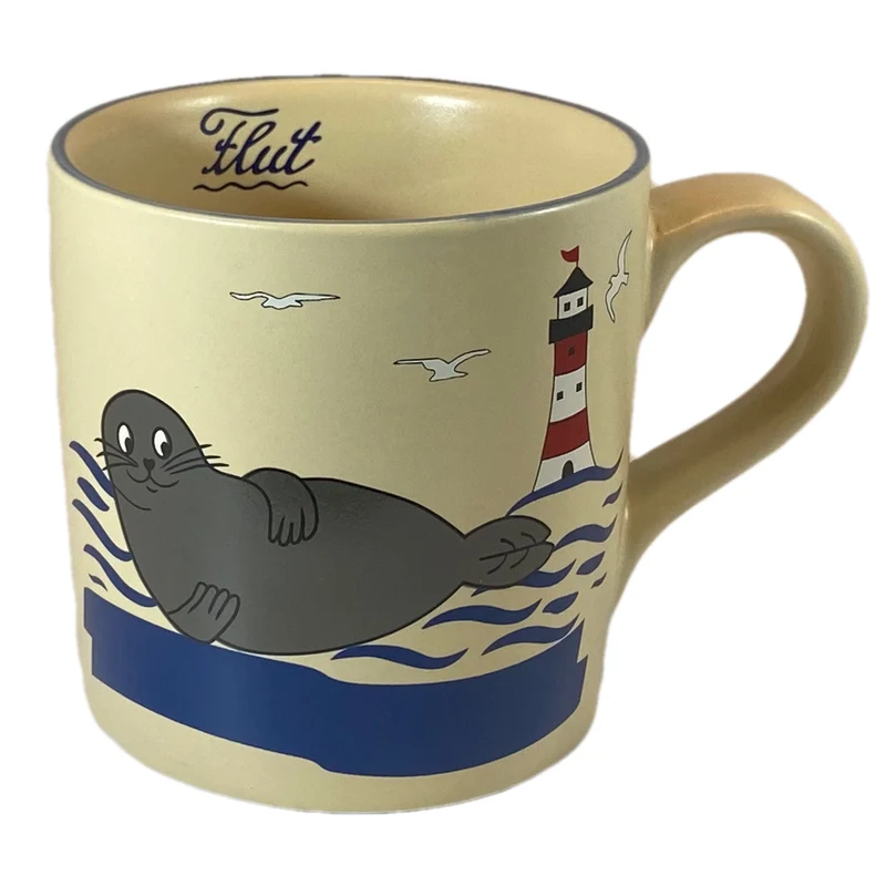 Kindertasse, Keramik, „Robbe“ groß mit Wunschnamen - Jeder Name ist möglich!