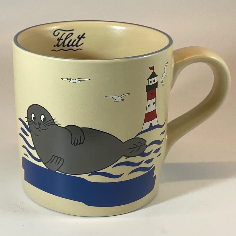 Kindertasse, Keramik, „Robbe“ groß mit Wunschnamen - Jeder Name ist möglich!