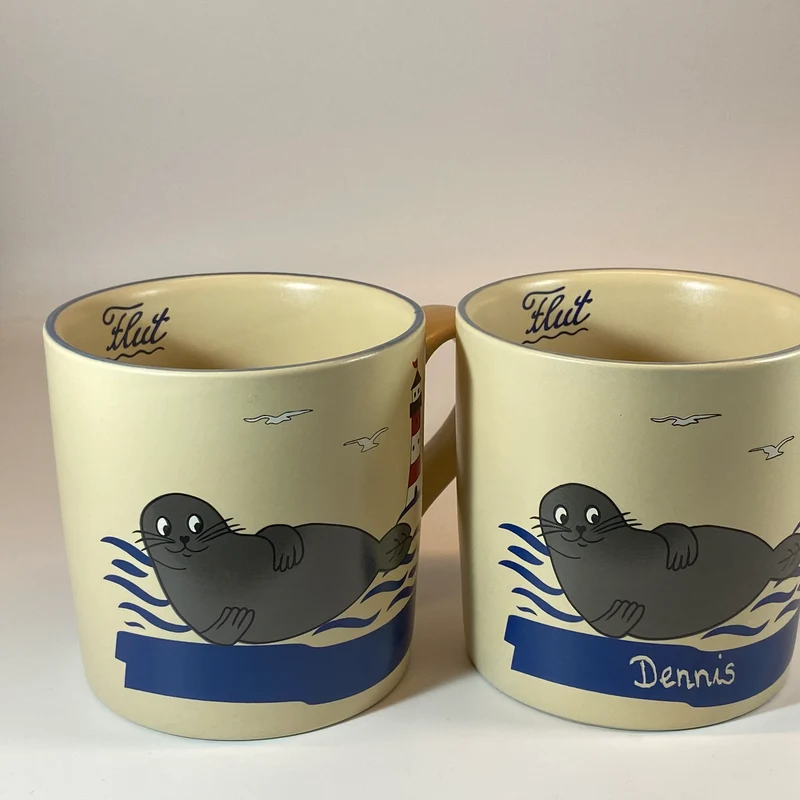 Kindertasse, Keramik, „Robbe“ groß mit Wunschnamen - Jeder Name ist möglich!