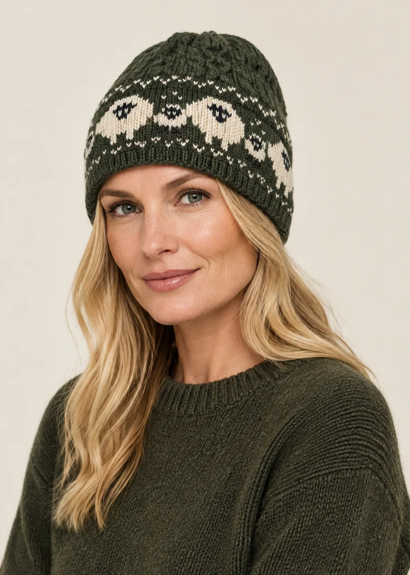Merino Wool Sheep Beanie Hat | Green