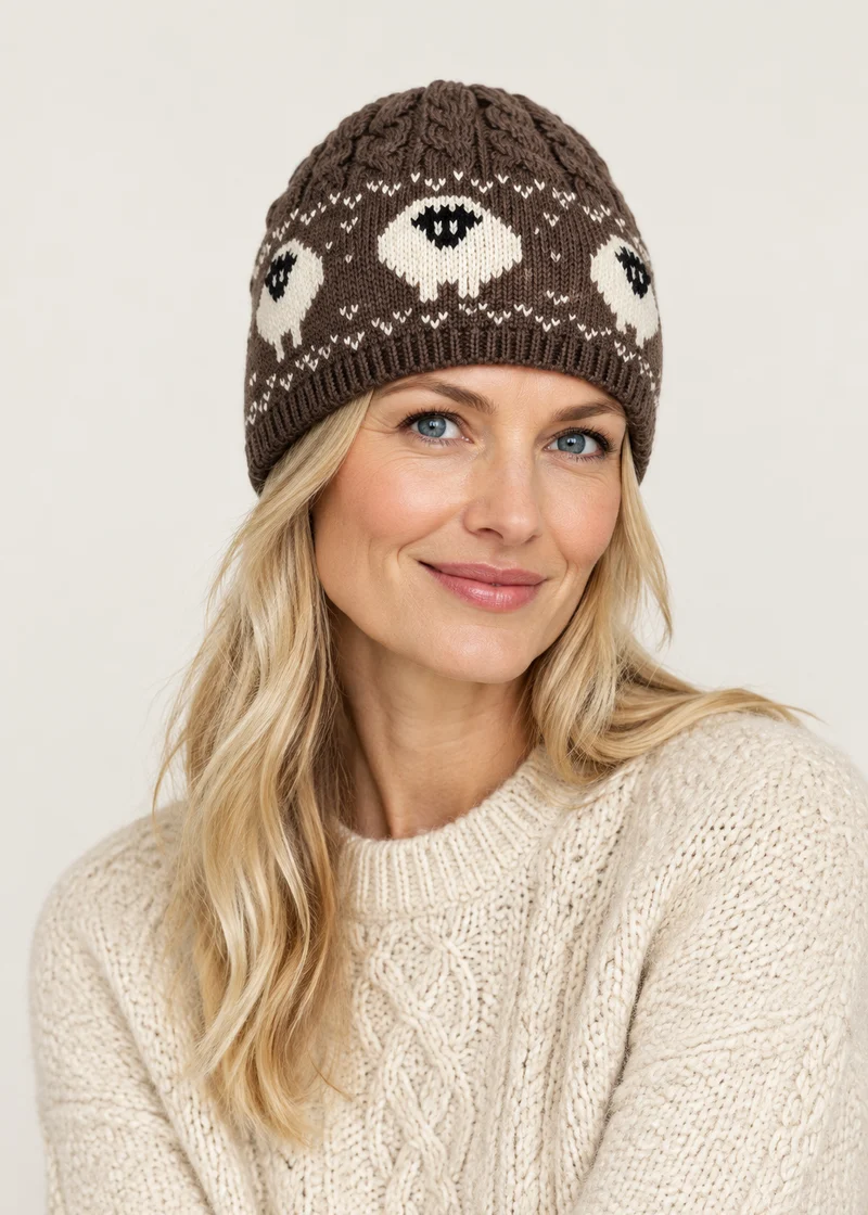 Merino Wool Sheep Beanie Hat | Brown