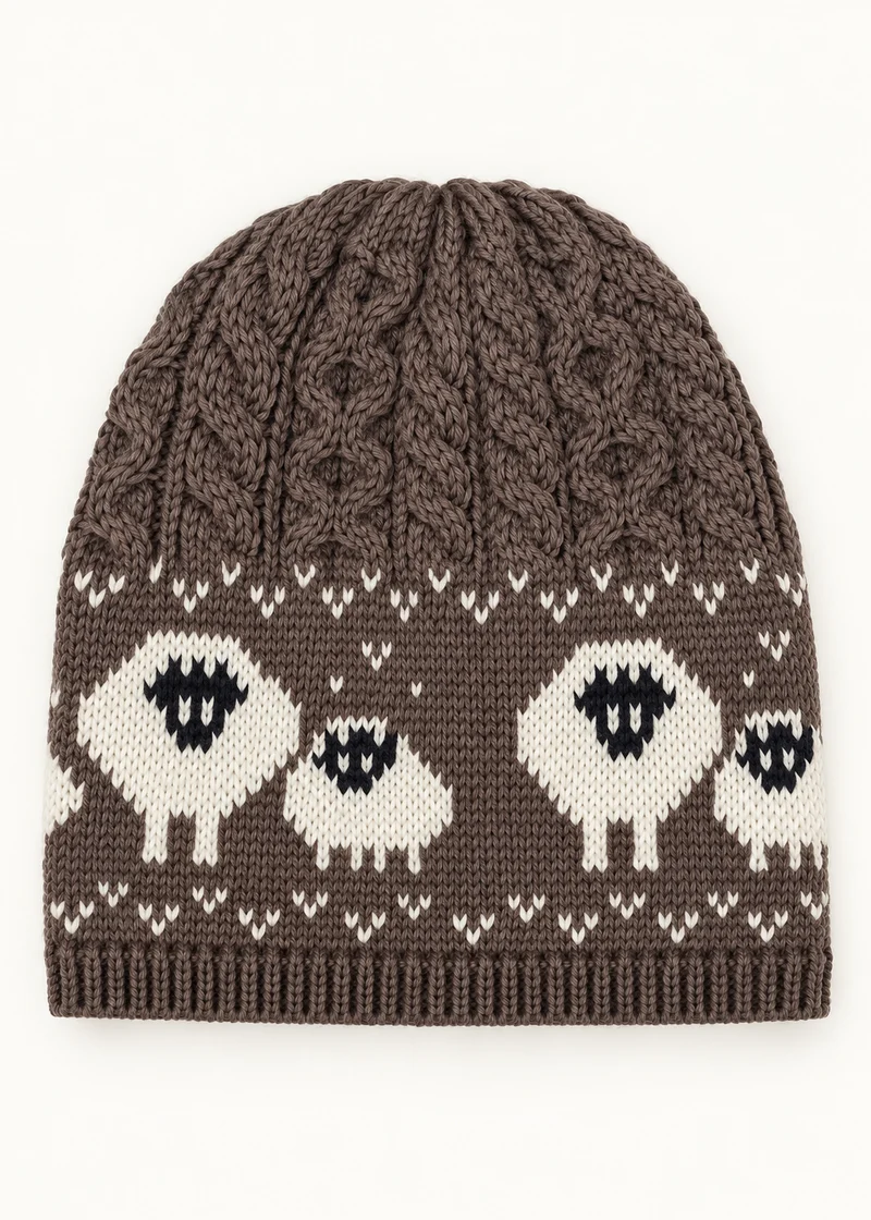 Merino Wool Sheep Beanie Hat | Brown