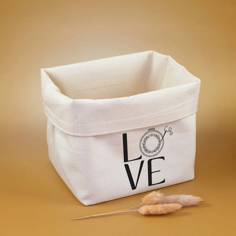 Stoffkorb für Stickzubehör 'LOVE' Motiv als Geschenk | Stickkorb aus Baumwolle für Garn & Handarbeit