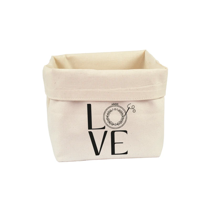 Stoffkorb für Stickzubehör 'LOVE' Motiv als Geschenk | Stickkorb aus Baumwolle für Garn & Handarbeit