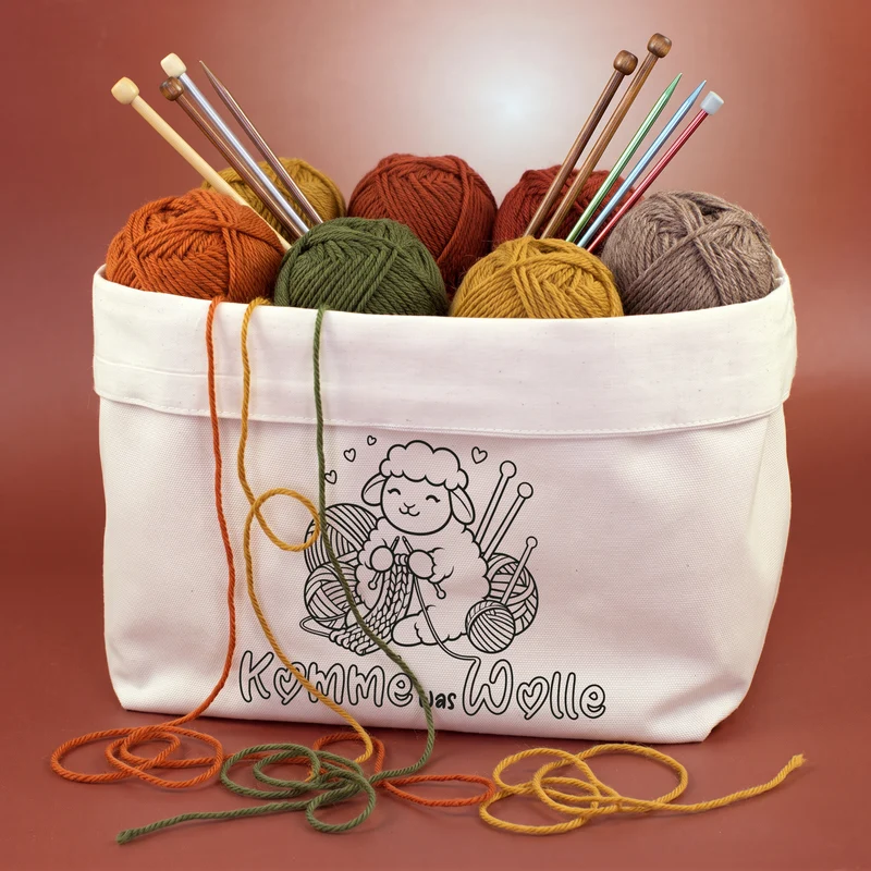 Stoffkorb für Wolle & Handarbeitszubehör 'Komme was Wolle' | Strickkorb mit lustigem Schaf Motiv