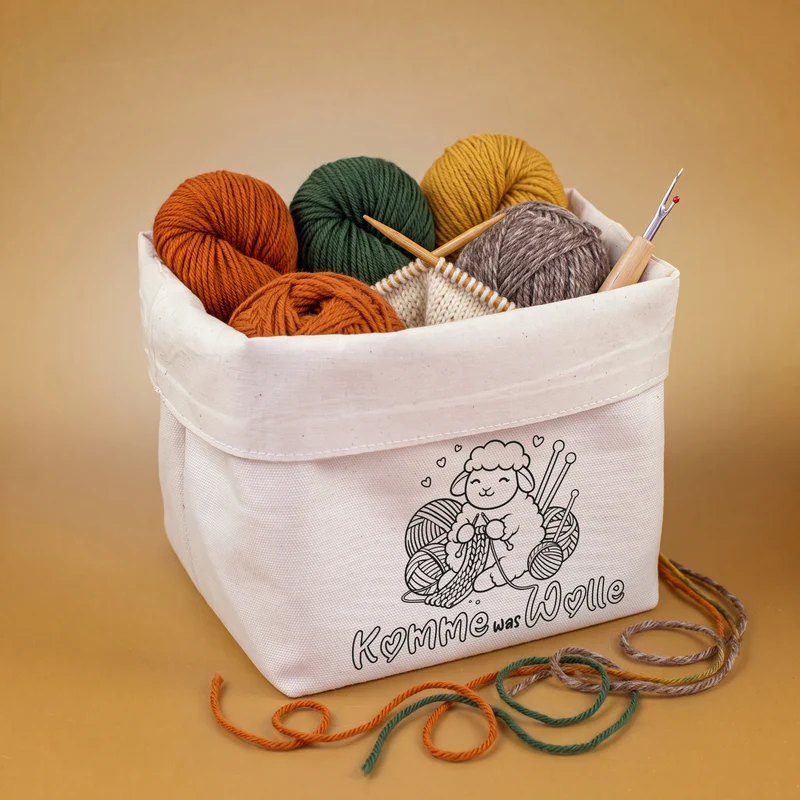 Stoffkorb für Wolle & Handarbeitszubehör 'Komme was Wolle' | Strickkorb mit lustigem Schaf Motiv