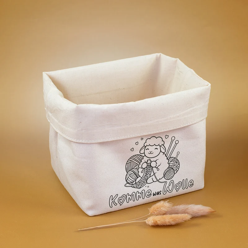 Stoffkorb für Wolle & Handarbeitszubehör 'Komme was Wolle' | Strickkorb mit lustigem Schaf Motiv
