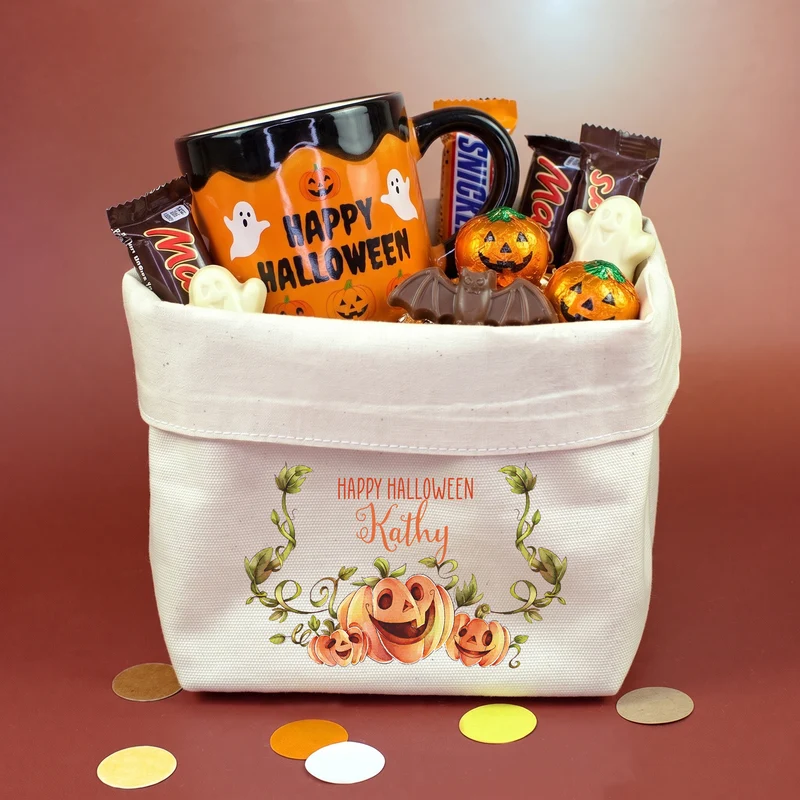 Halloween Boo Basket aus Stoff mit Name & Wunschtext personalisiert | Geschenkkorb in 2 Größen