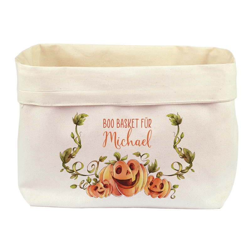 Halloween Boo Basket aus Stoff mit Name & Wunschtext personalisiert | Geschenkkorb in 2 Größen