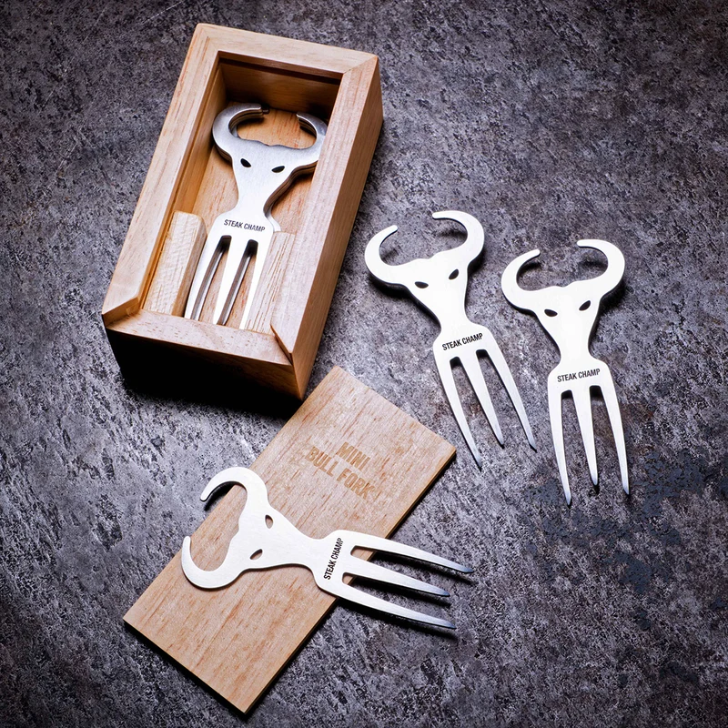 Mini Bull-Fork Snacking Fork (10 Stk in Holzbox)