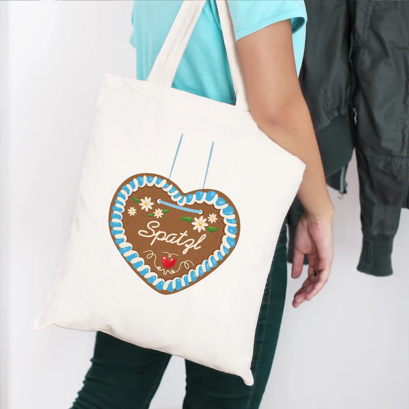 Stoffbeutel mit Lebkuchenherz & Name personalisiert | Tasche für Volksfest, Bierfest & Kirmes