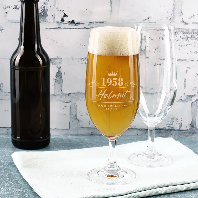Bierglas von Leonardo mit Name & Geburtsjahr graviert | Pils Glas als Geburtstagsgeschenk für Männer