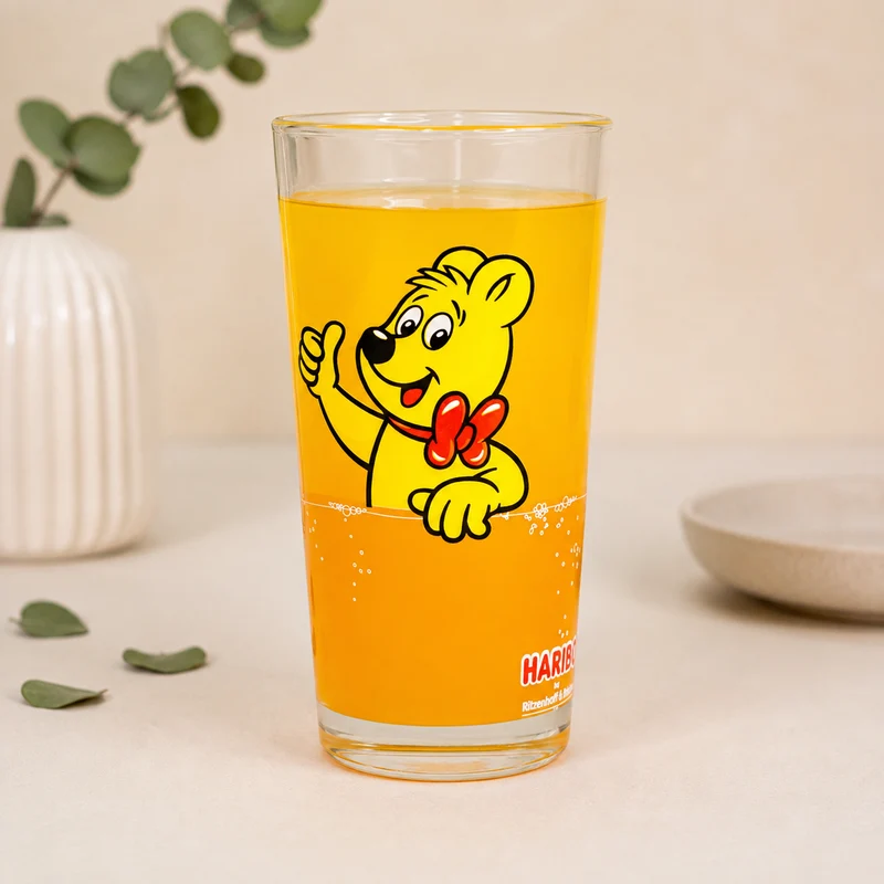 HARIBO Trinkglas Goldbär Motiv | 380 ml Glas in Orange oder Grün für Kinder, Erwachsene & Fans