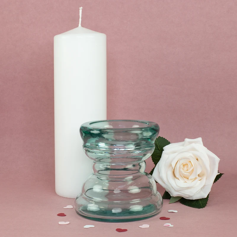 Kerzenhalter aus Glas handgearbeitet | Kerzenständer aus 100% recyceltem Glas für Stumpenkerzen