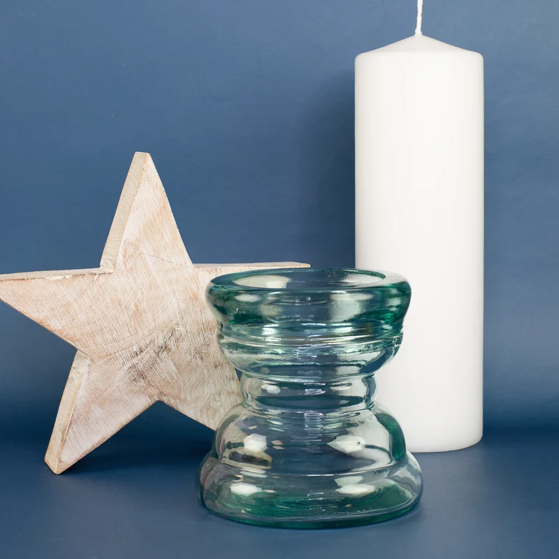Kerzenhalter aus Glas handgearbeitet | Kerzenständer aus 100% recyceltem Glas für Stumpenkerzen