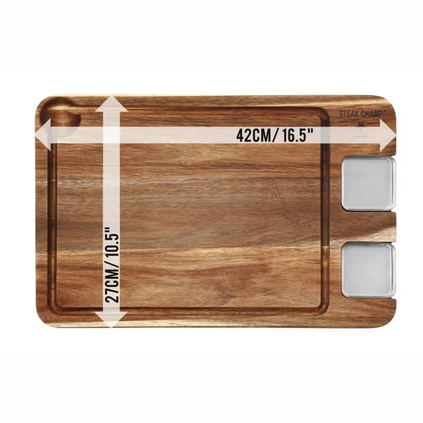Steakbrett aus Akazienholz mit Edelstahl Sauciere