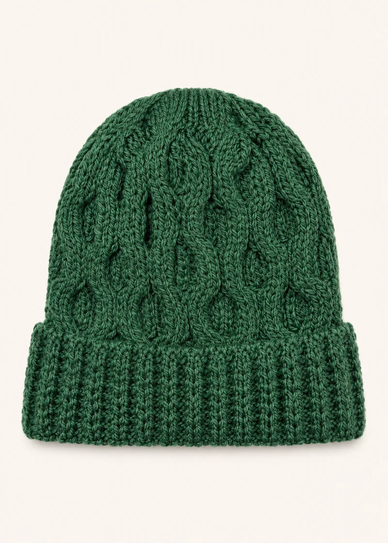 Aran Merino Wool Beanie Hat | Green - Clearance