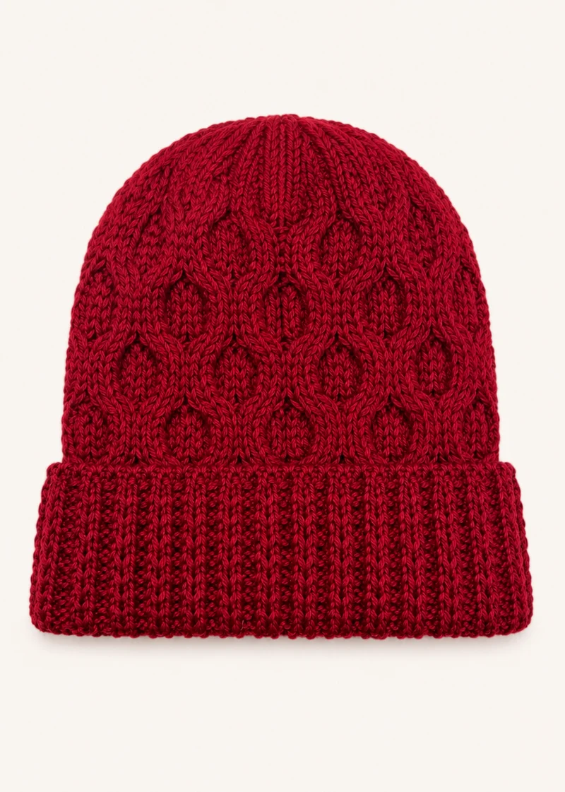 Aran Merino Wool Beanie Hat | Red - Clearance