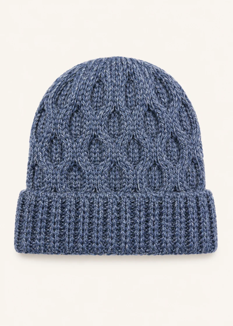 Aran Merino Wool Beanie Hat | Denim - Clearance