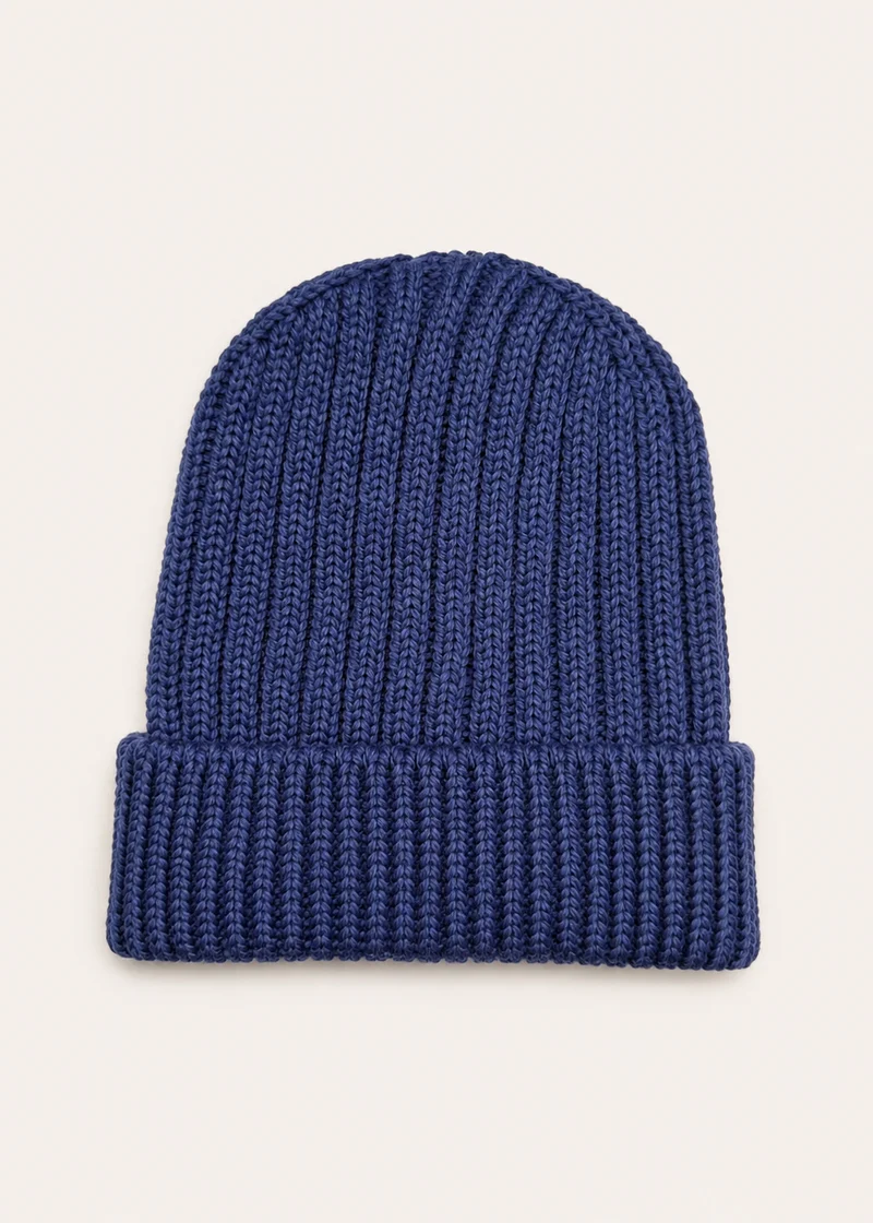 Aran Wool Ribbed Hat | Blue - Clearance