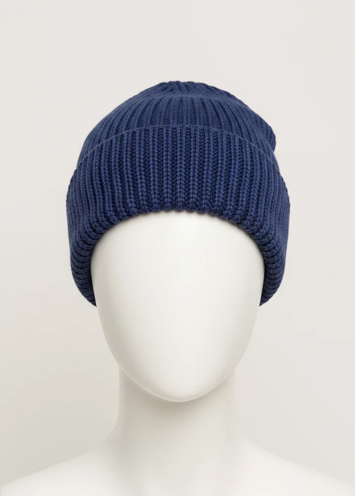Aran Wool Ribbed Hat | Blue - Clearance