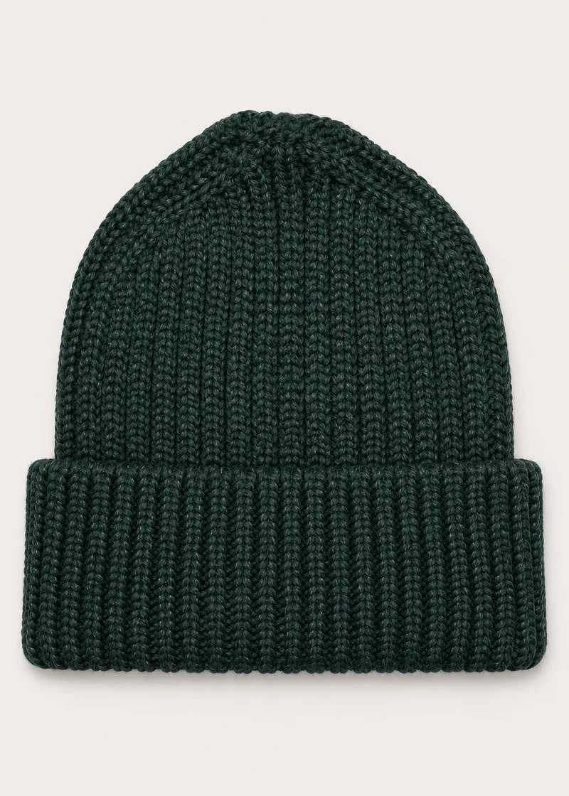 Aran Wool Ribbed Hat | Green - Clearance