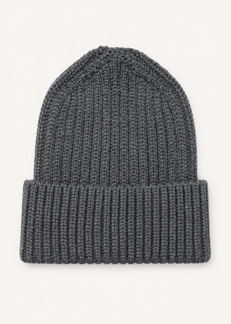 Aran Wool Ribbed Hat | Charcoal - Clearance