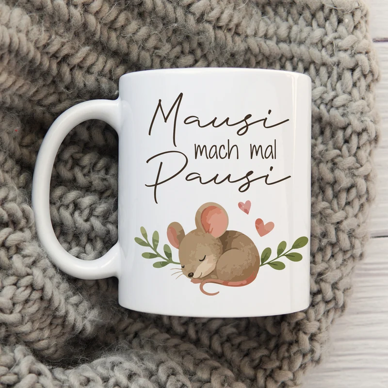 Lustige Tasse 'Mausi mach mal Pausi' mit Maus Motiv | Kaffeetasse als Geschenk für Frauen & Kollegin