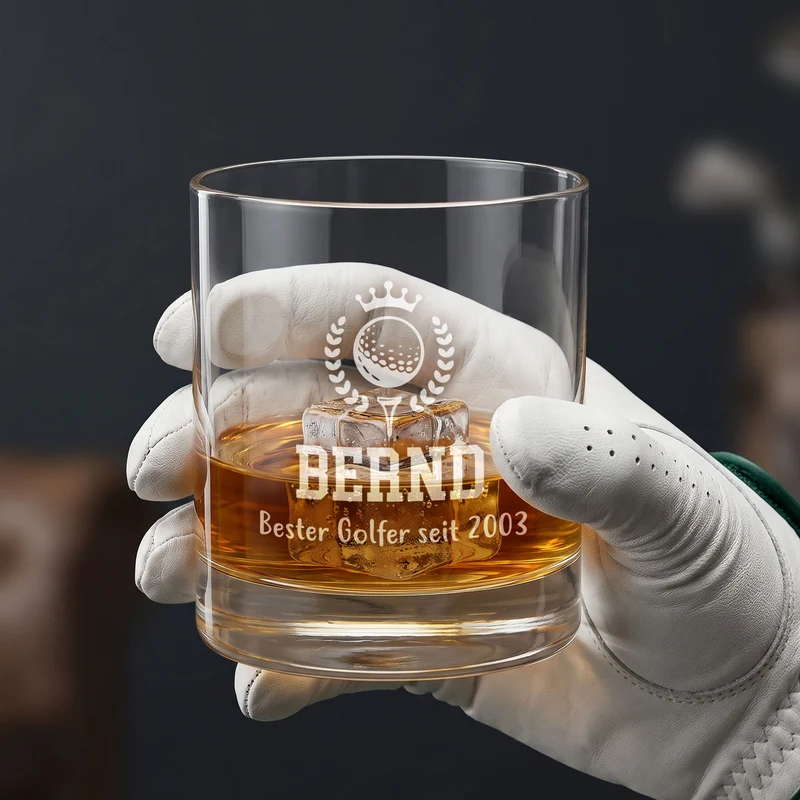 Whisky Glas für Golfer personalisiert mit Gravur | 320 ml Whiskeyglas mit Golf Motiv