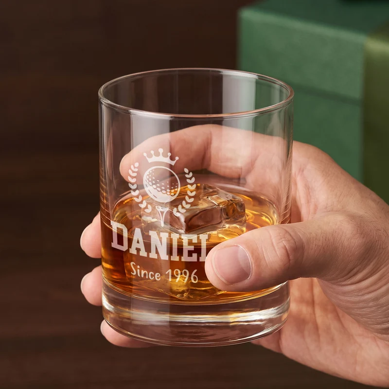 Whisky Glas für Golfer personalisiert mit Gravur | 320 ml Whiskeyglas mit Golf Motiv
