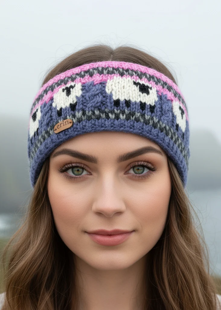 Erin Aran Sheep Headband | Blue & Pink