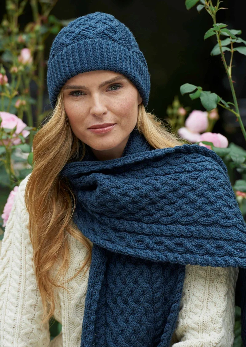 Aran Crafts Trellis Aran Hat | Mallard Blue Merino Wool