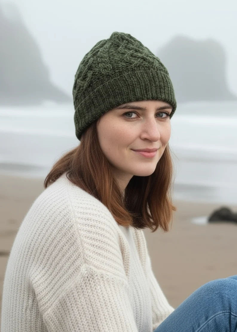 Aran Crafts Trellis Aran Hat | Meadow Green Merino Wool