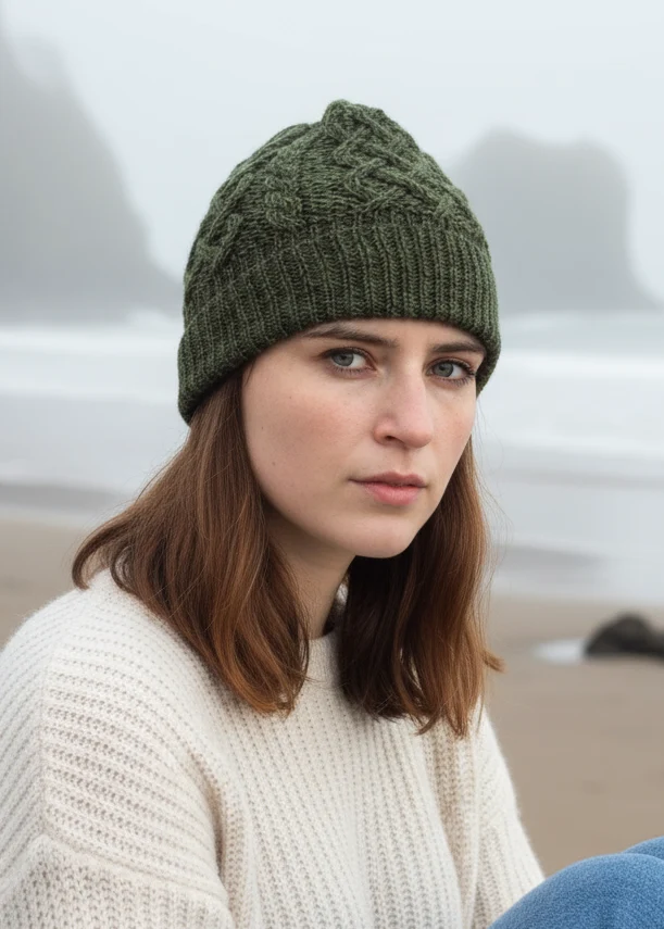 Aran Crafts Trellis Aran Hat | Meadow Green Merino Wool