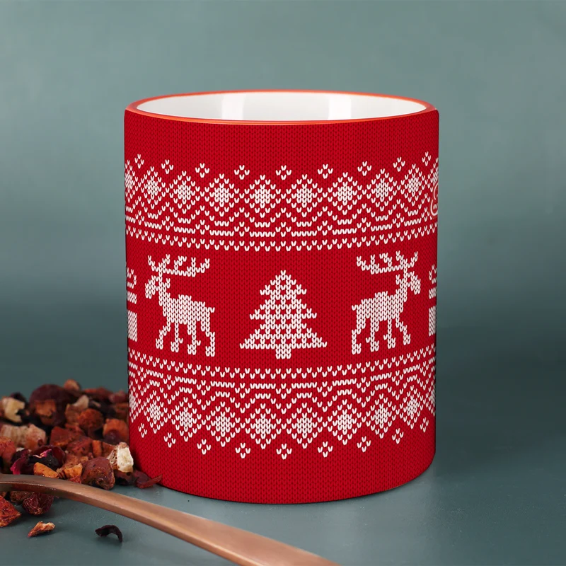 Personalisierte Tasse mit Name zu Weihnachten | Weihnachtstasse in Strick-Optik