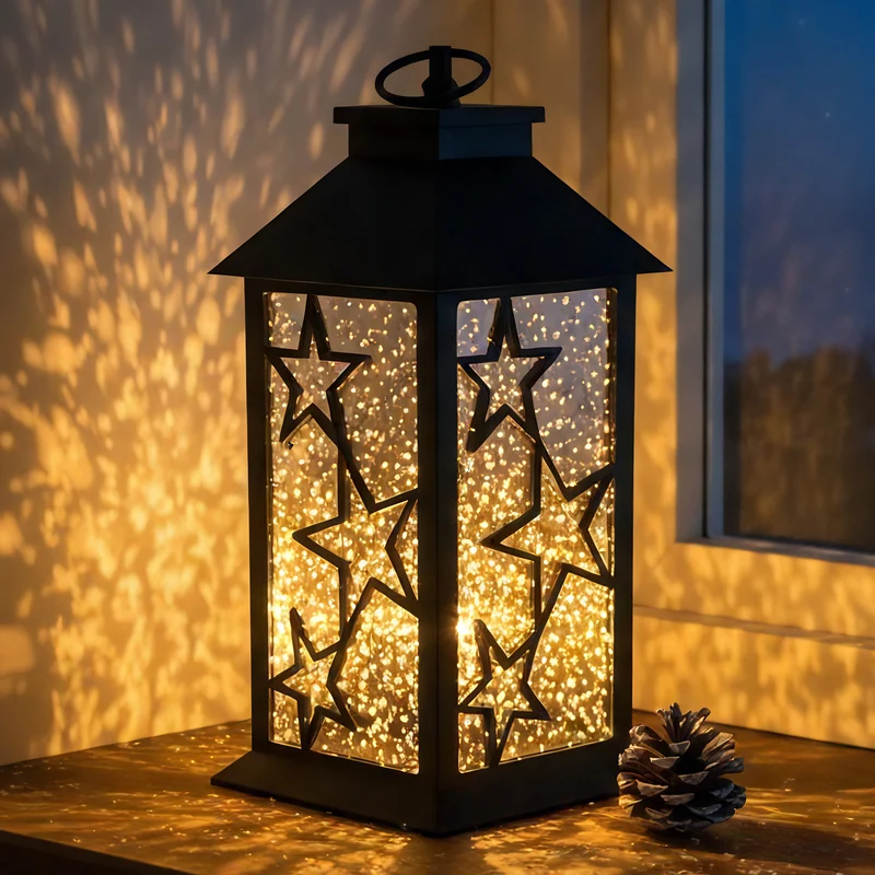 LED Laterne mit funkelnden Sternen | Weihnachtsdekoration
