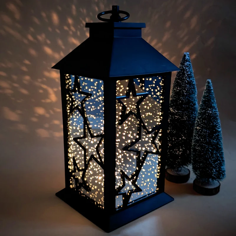 LED Laterne mit funkelnden Sternen | Weihnachtsdekoration