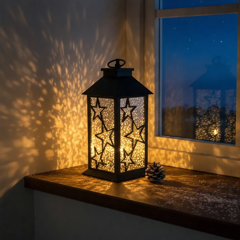 LED Laterne mit funkelnden Sternen | Weihnachtsdekoration