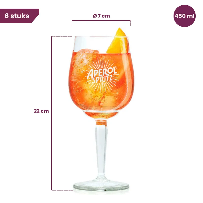 Aperol Spritz Gläser - 450 ml - Offizielles Glas - 6 Stück