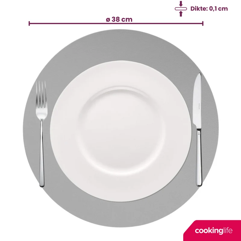 Cookinglife Tischsets - Doppelseitig - Veganes Leder - Grau / Blau ø 38 cm - 6 Stück