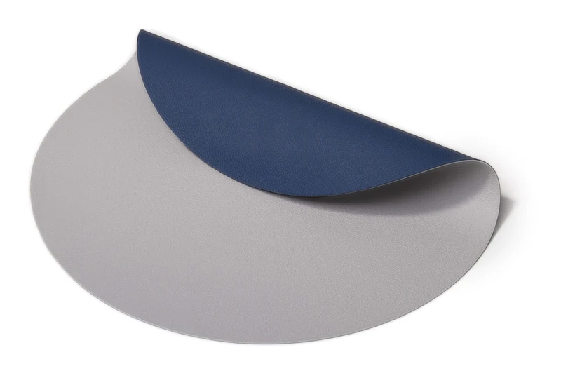 Cookinglife Tischsets - Doppelseitig - Veganes Leder - Grau / Blau ø 38 cm - 6 Stück