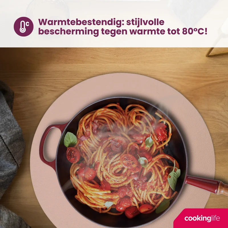 Cookinglife Tischsets - Doppelseitig - Veganes Leder - Grau / Rosa ø 38 cm - 6 Stück