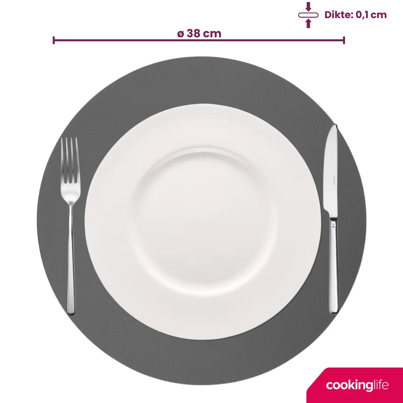 Cookinglife Tischsets - Doppelseitig - Veganes Leder - Grau / Rosa ø 38 cm - 6 Stück