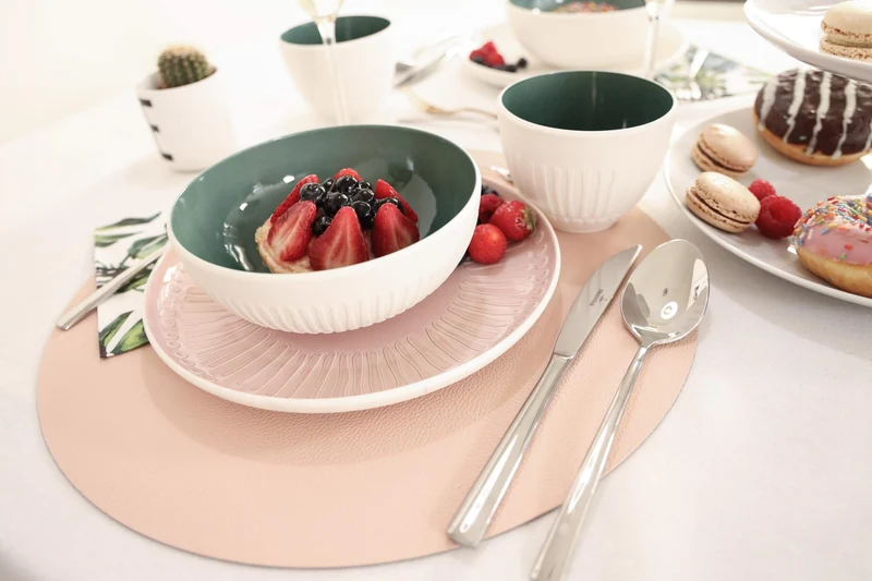 Cookinglife Tischsets - Doppelseitig - Veganes Leder - Grau / Rosa ø 38 cm - 6 Stück