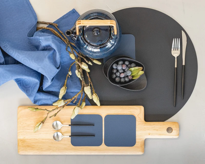 Cookinglife Tischsets - Veganes Leder - Schwarz - ø 38 cm - 6 Stück