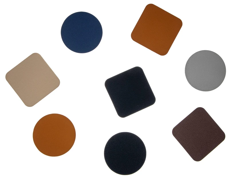 Cookinglife Untersetzer - Veganes Leder - Grau / Blau - doppelseitig - ø 10 cm - 6 Stück