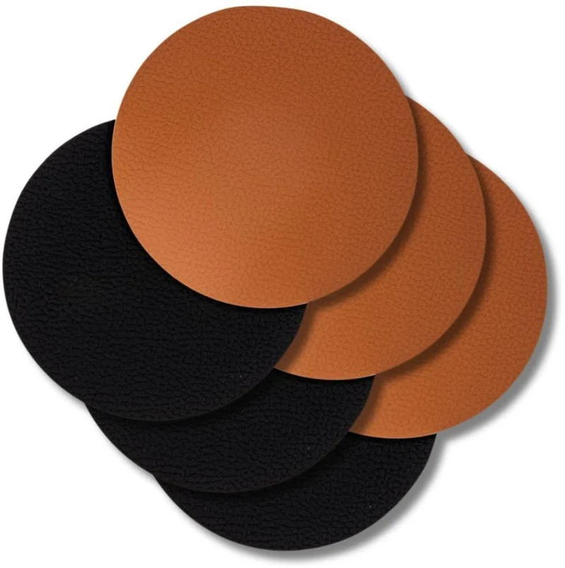 Cookinglife Untersetzer - Veganes Leder - Schwarz / Cognac - doppelseitig - ø 10 cm - 6 Stück